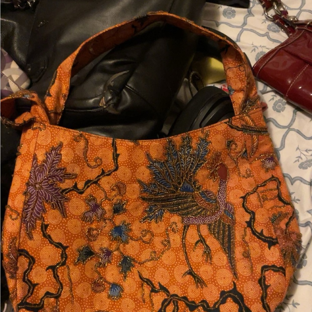 Orange Embroidered Women's Bag